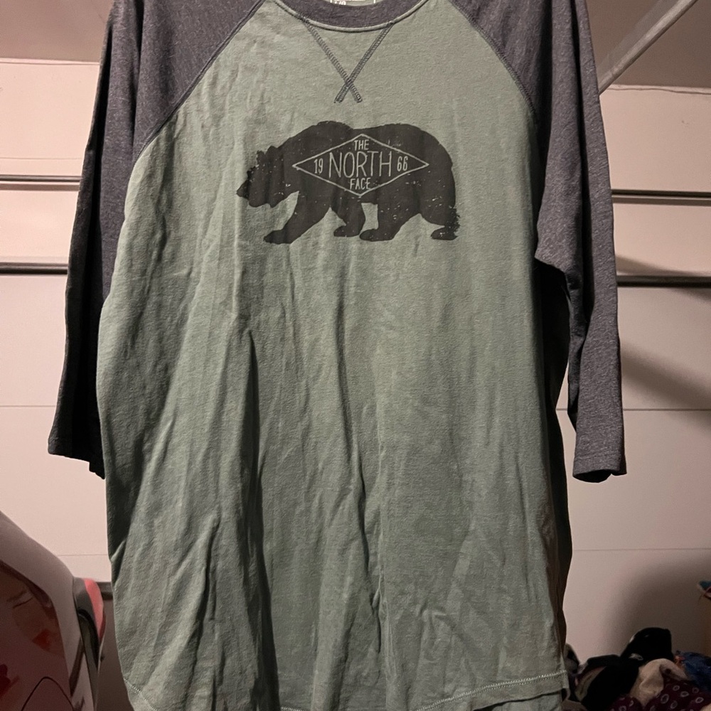 The North Face Men's Olive and Charcoal Long Sleeve Tee size L